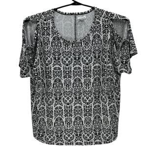Croft & Barrow Black Graphic Polyester Blend Short Sleeve Top Womens 1X Shirt